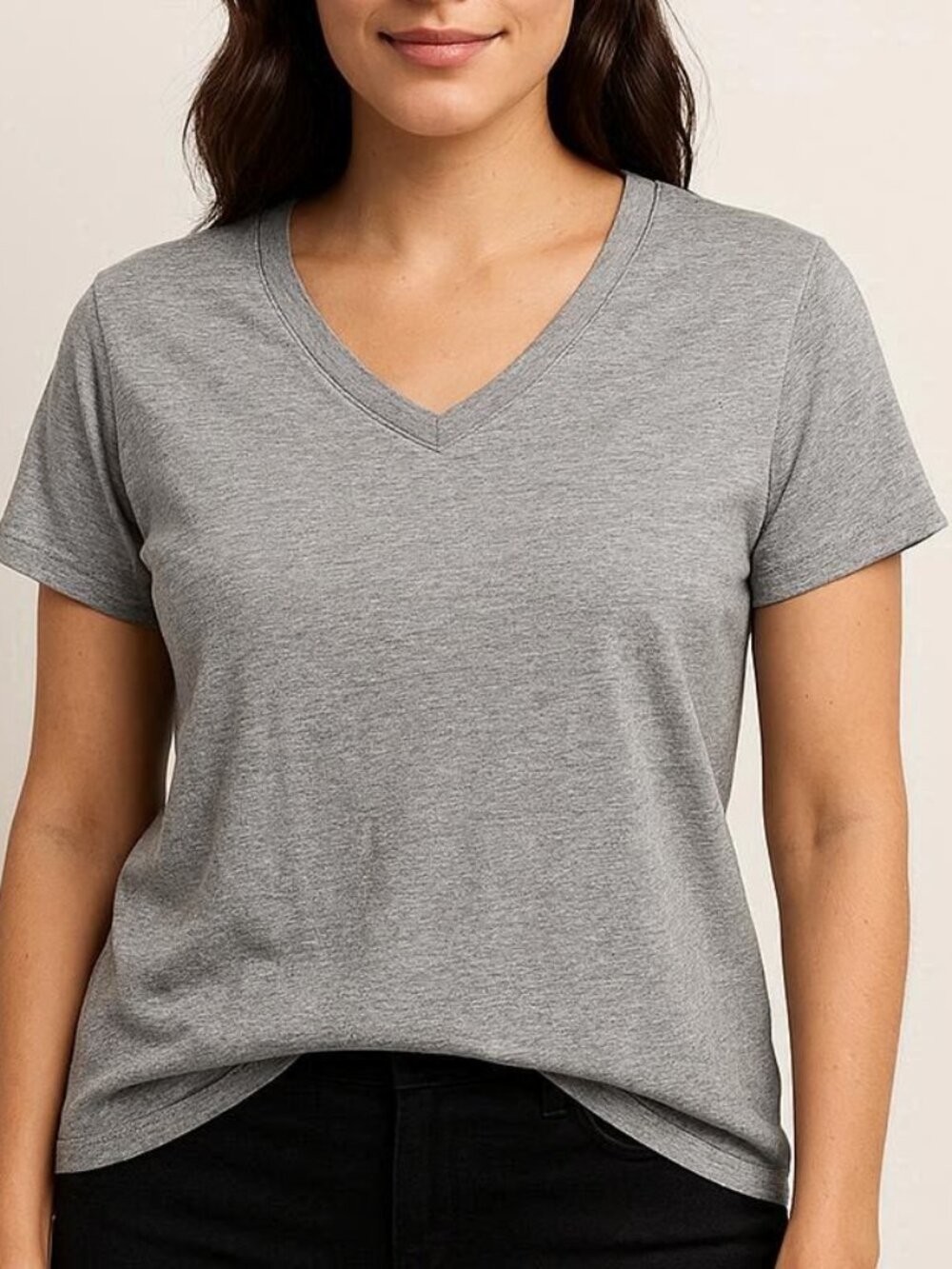 Womens V Neck Short Sleeve Tee T-Shirt Shirt Top Gray Grey Size 3XL
